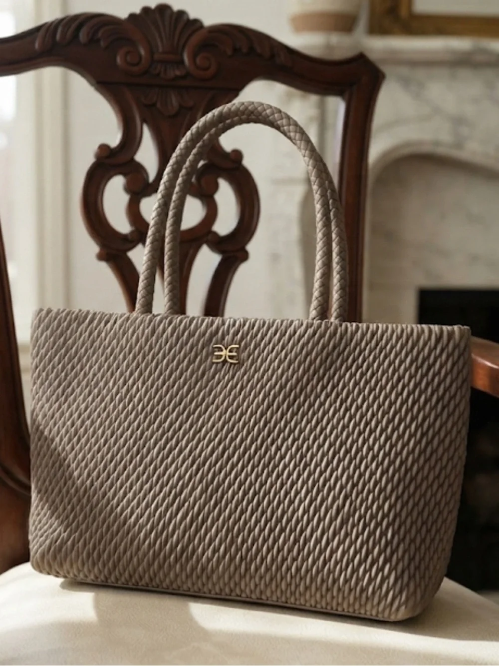 SAM EDELMAN Quilted Taupe Tote Bag